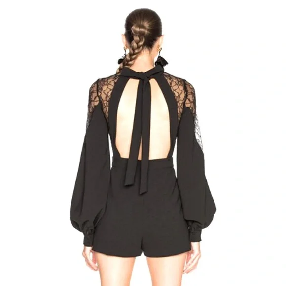 ALEXIS Gorgeous Black Bertine Romper with Lace Detail 🖤